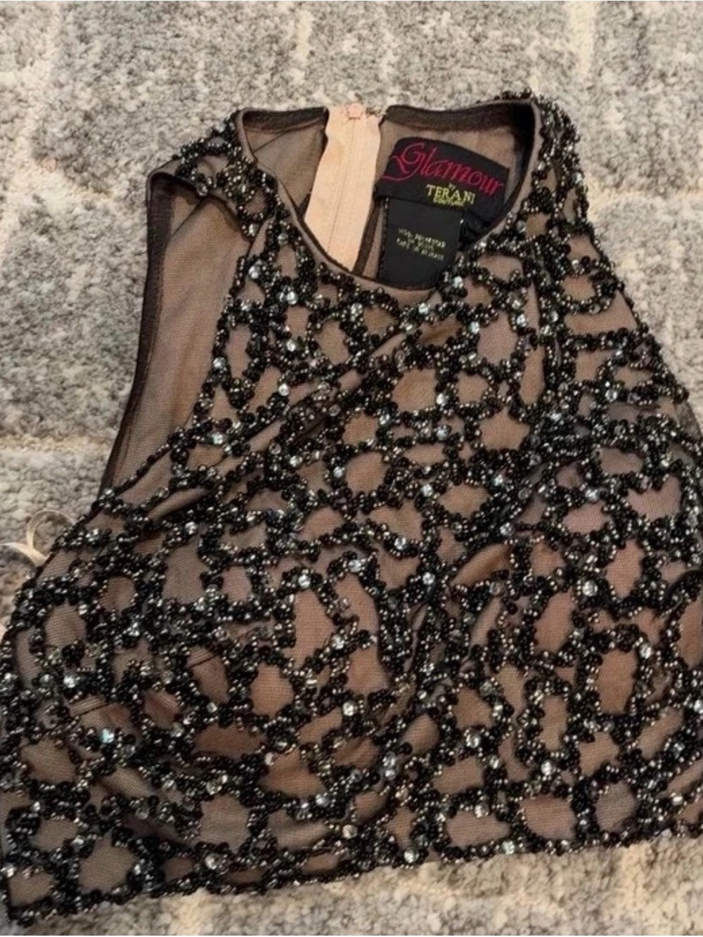Glamour Black Beaded Mesh Tank Top